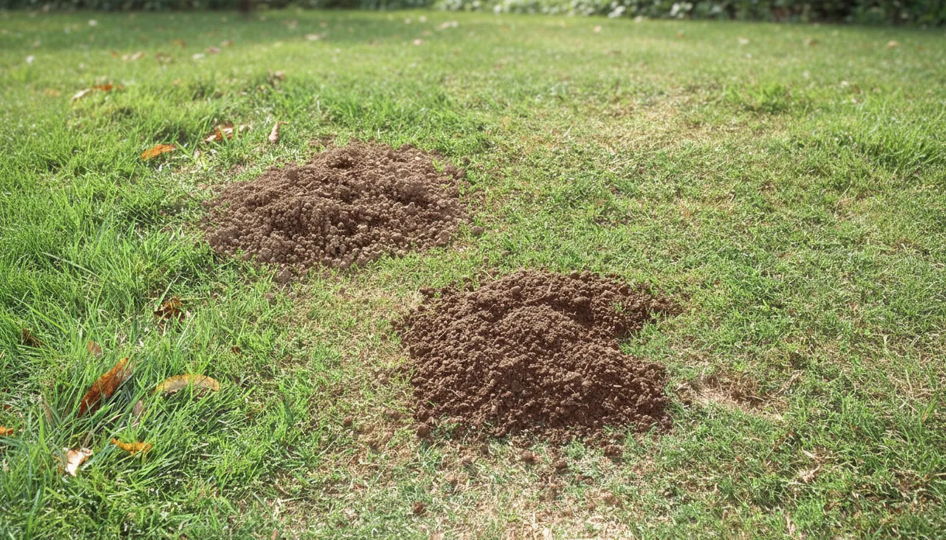 Crescent-shaped gopher mound on a residential lawn