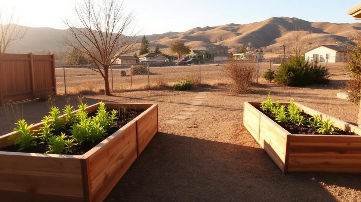 Raised garden beds in Temecula backyard protected from spring gopher damage