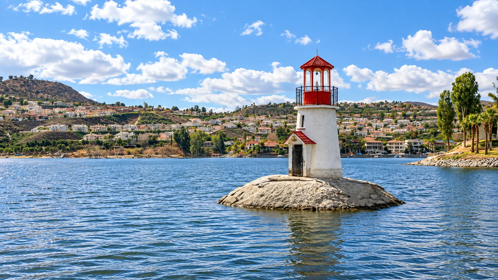 Lighthouse beside the water in Canyon Lake, California