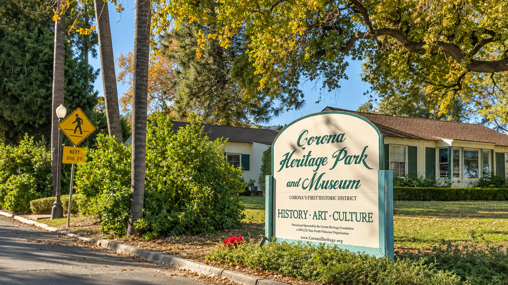 Corona Heritage Park and Museum entrance sign in Corona, California
