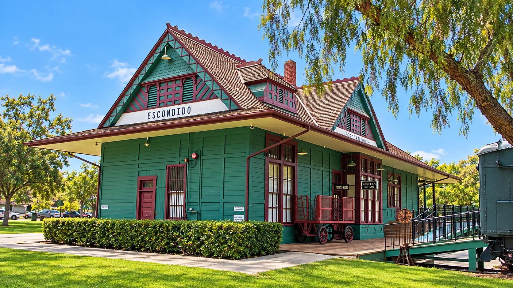 Historic railway depot at Grape Day Park in Escondido, California