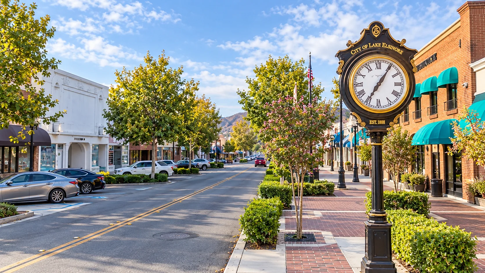 Main Street clock in downtown Lake Elsinore, California