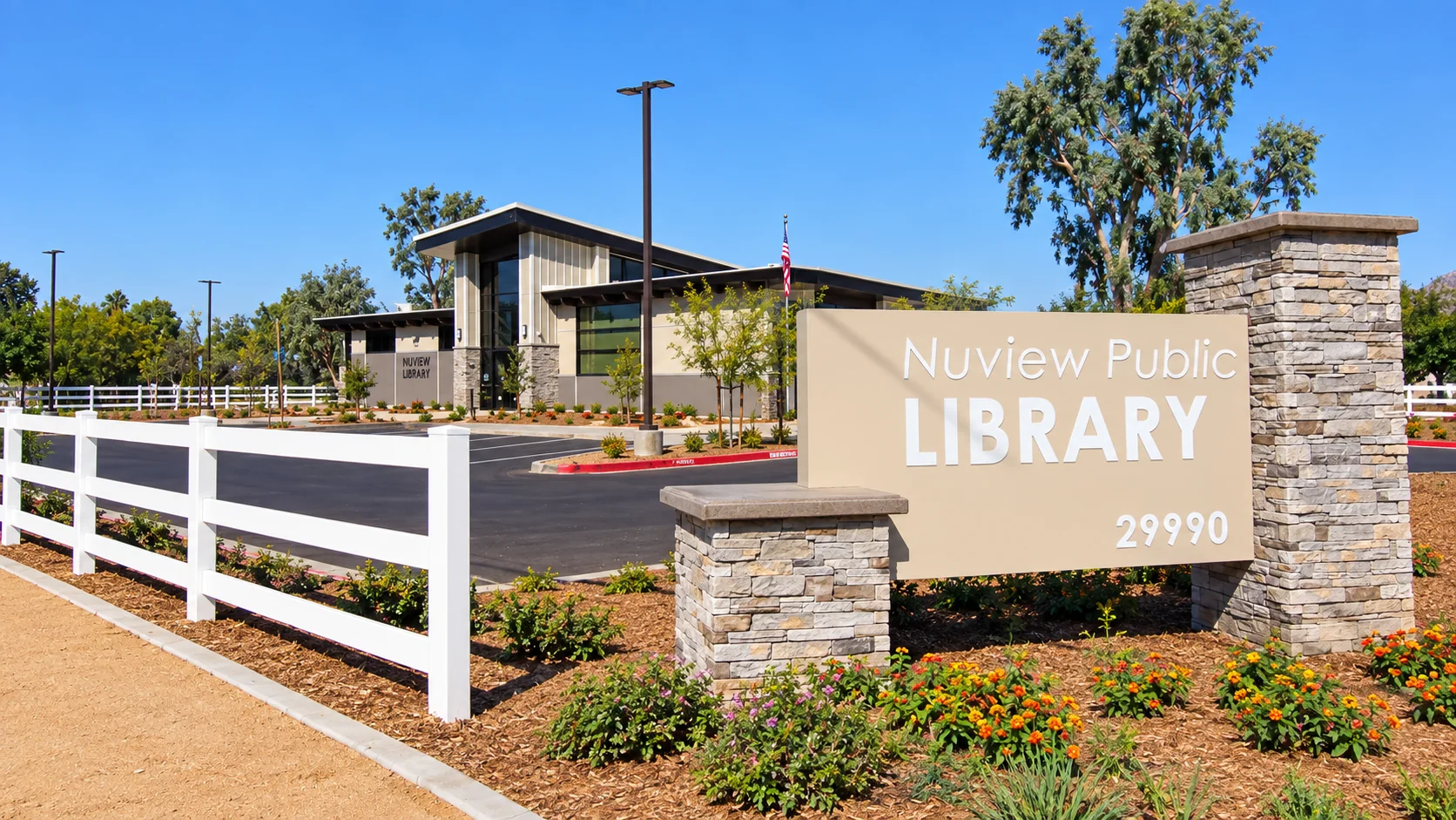 Nuview Library exterior in Nuevo, California