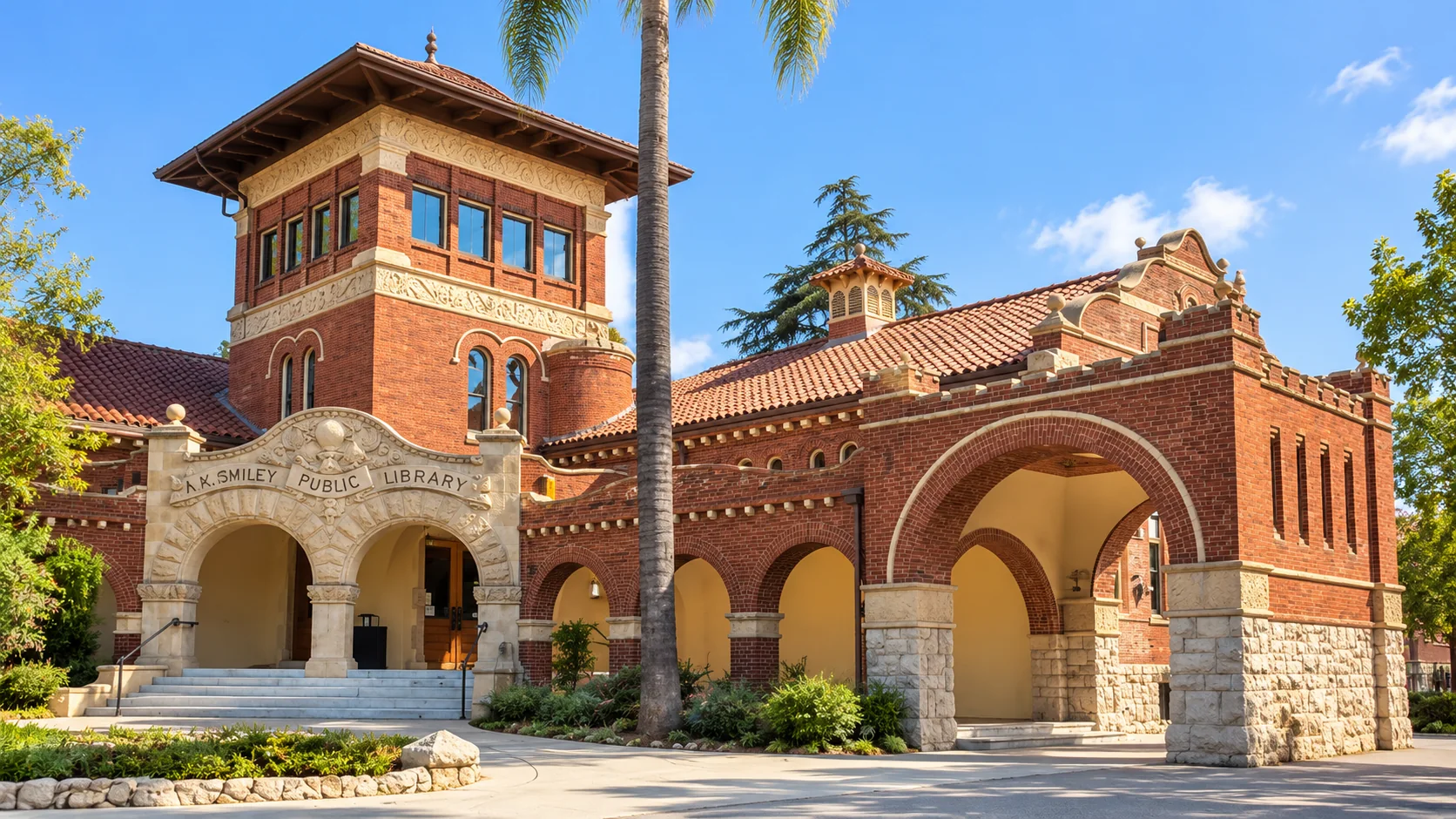 A.K. Smiley Public Library exterior in Redlands, California