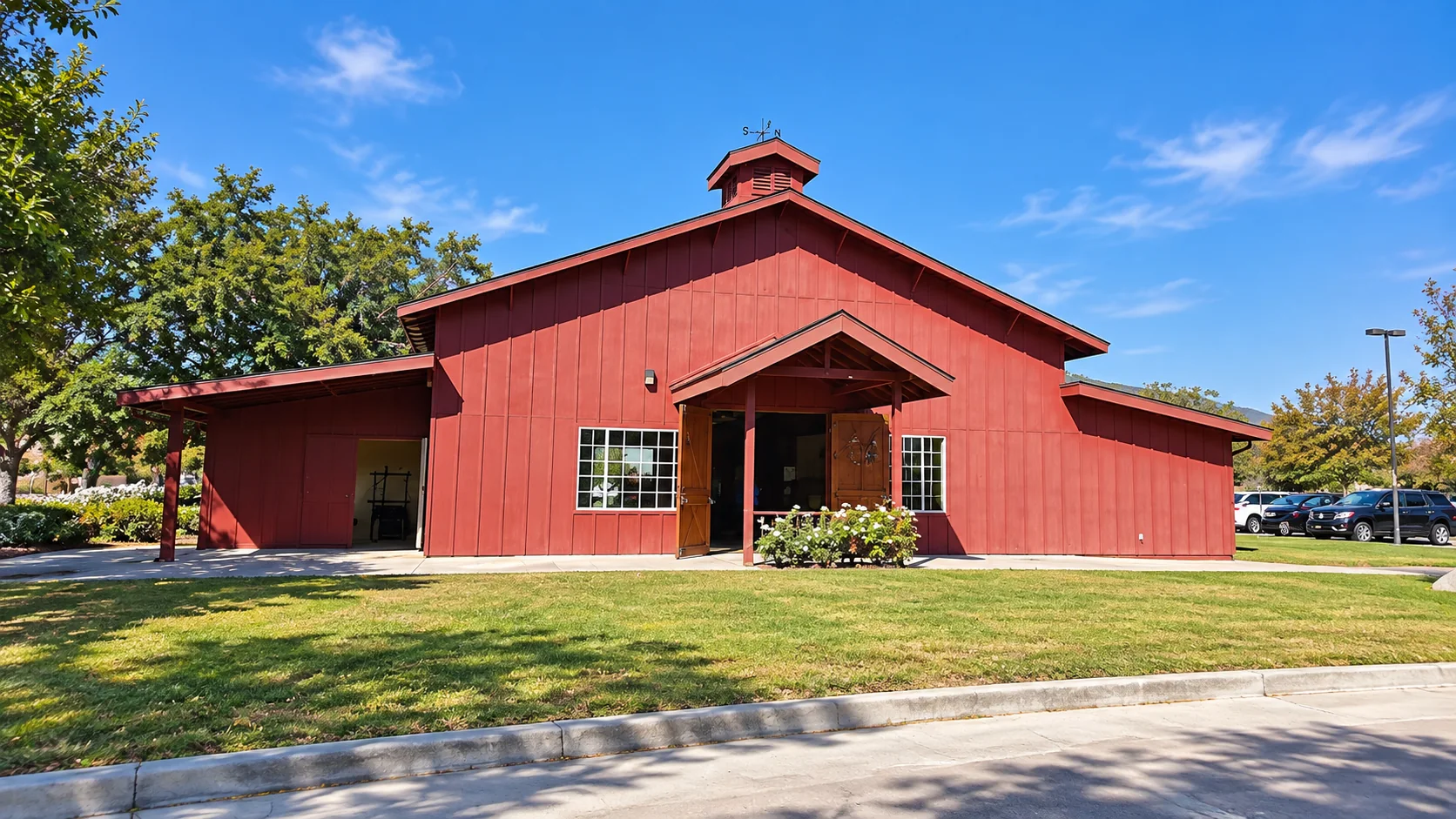 Red barn at Walnut Grove Park in San Marcos, California